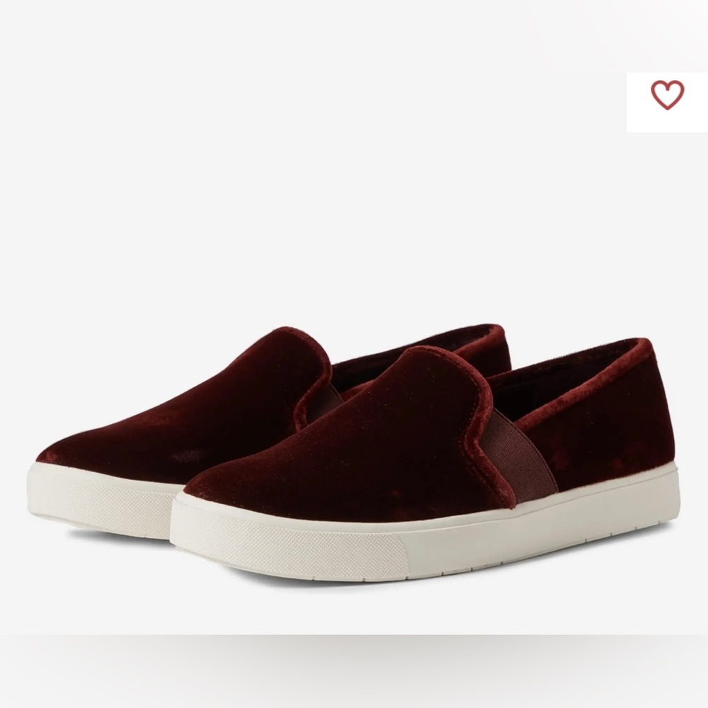 Vince Velvet Slip-On Sneakers in Burgundy and White